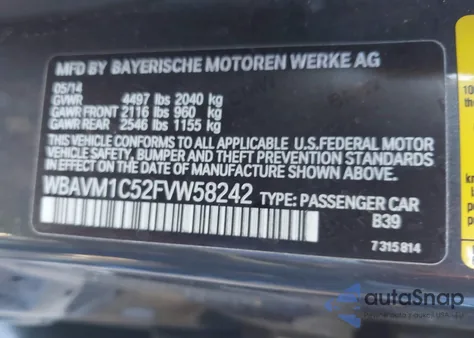 2015 BMW X1 Sdrive28I z USA, uszkodzony, nr VIN WBAVM1C52FVW58242